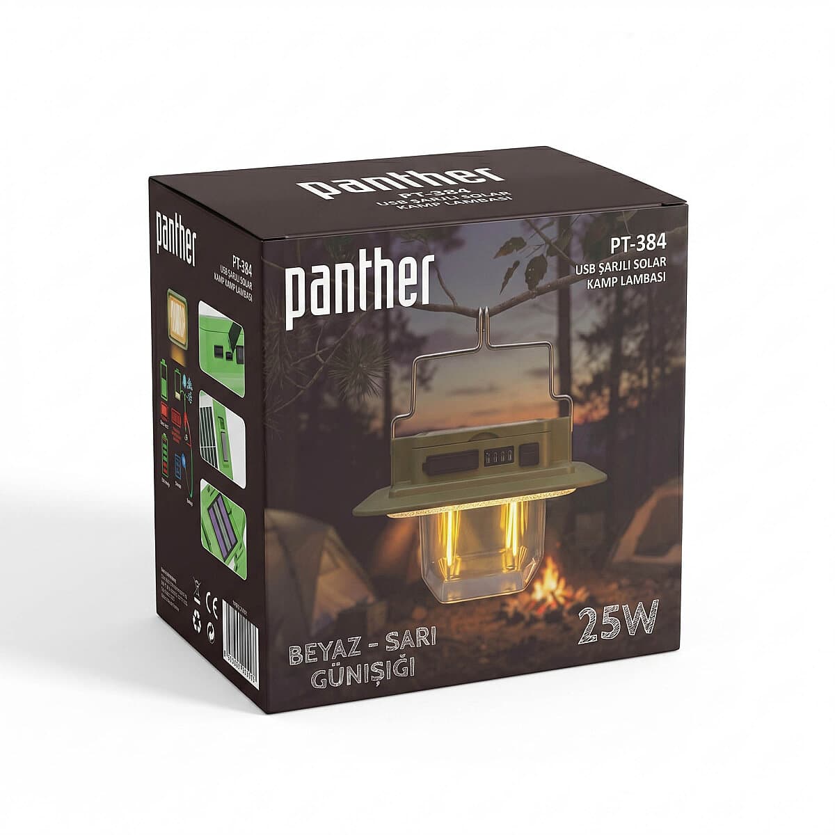 Panther PT-384 USB şarjlı solar kamp lambası 25W taşınabilir LED kamp feneri